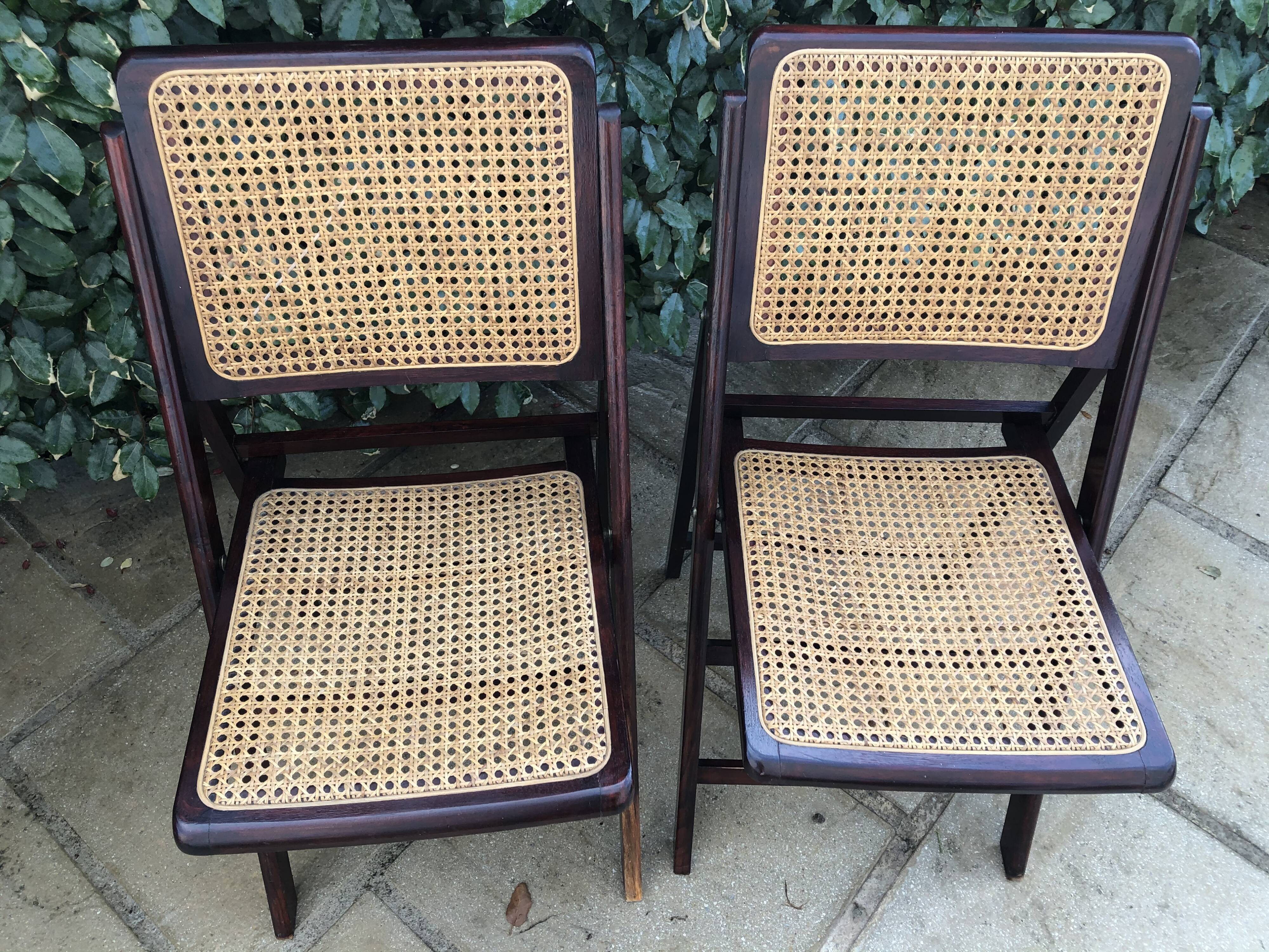 Wooden folding chairs and canne wicker