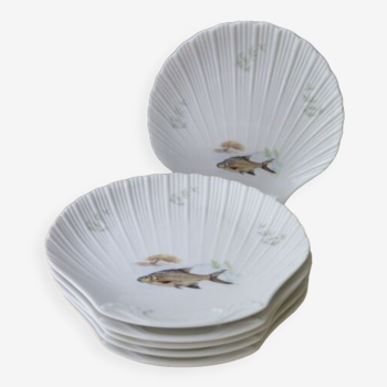 Set de 6 assiettes à poisson ou crustacés en porcelaine de Limoges