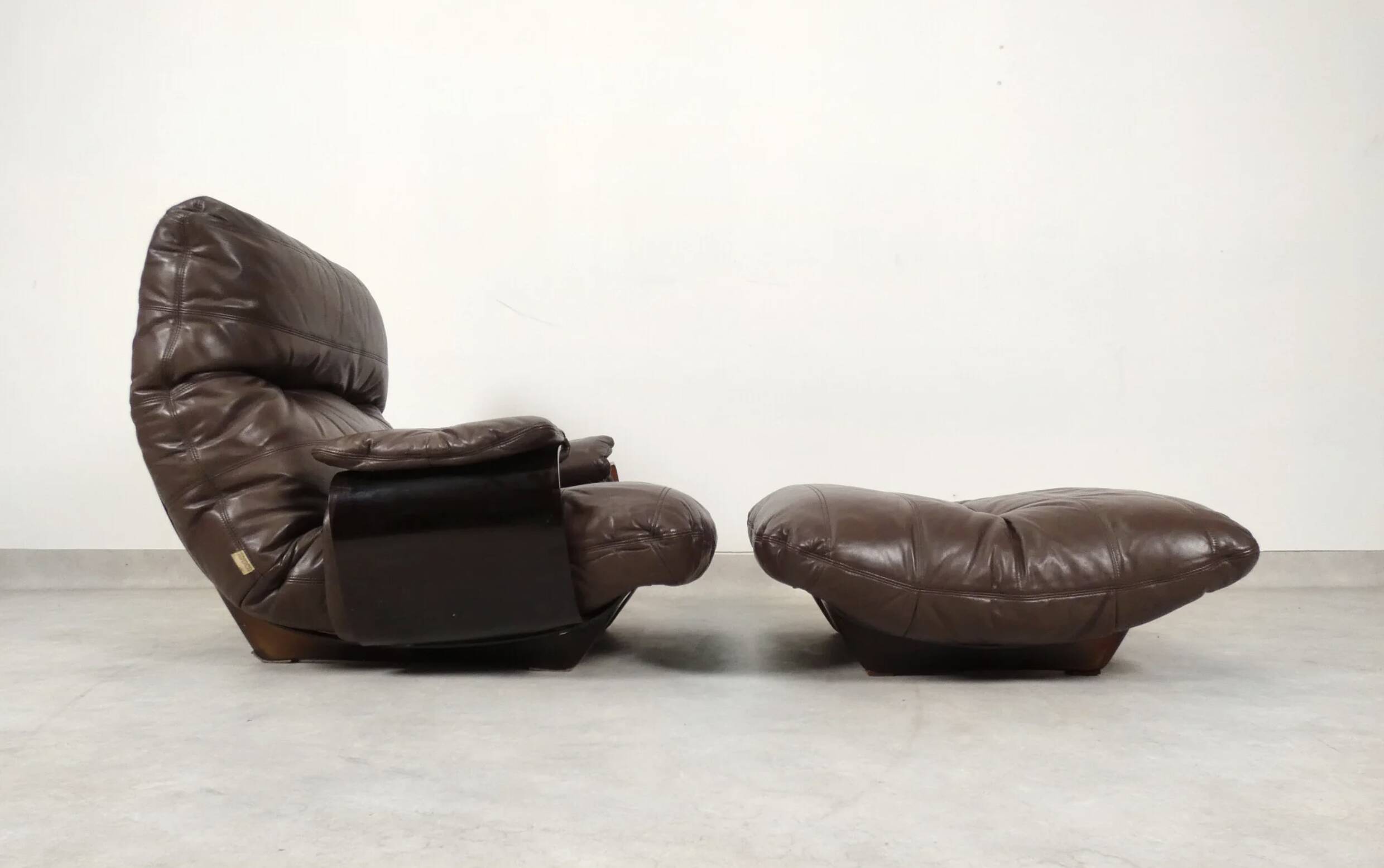 Ligne Roset Marsala - fauteuil and ottman - brown leather