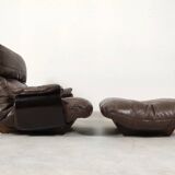 Fauteuil et ottoman Marsala en cuir marron par Michel Ducaroy pour  Ligne Roset