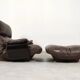 Ligne Roset Marsala - fauteuil and ottman - brown leather