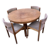 Ensemble table ronde extensible et 4 chaises Baumann