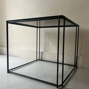 Black metal and smoked glass wire coffee table, 1970s design