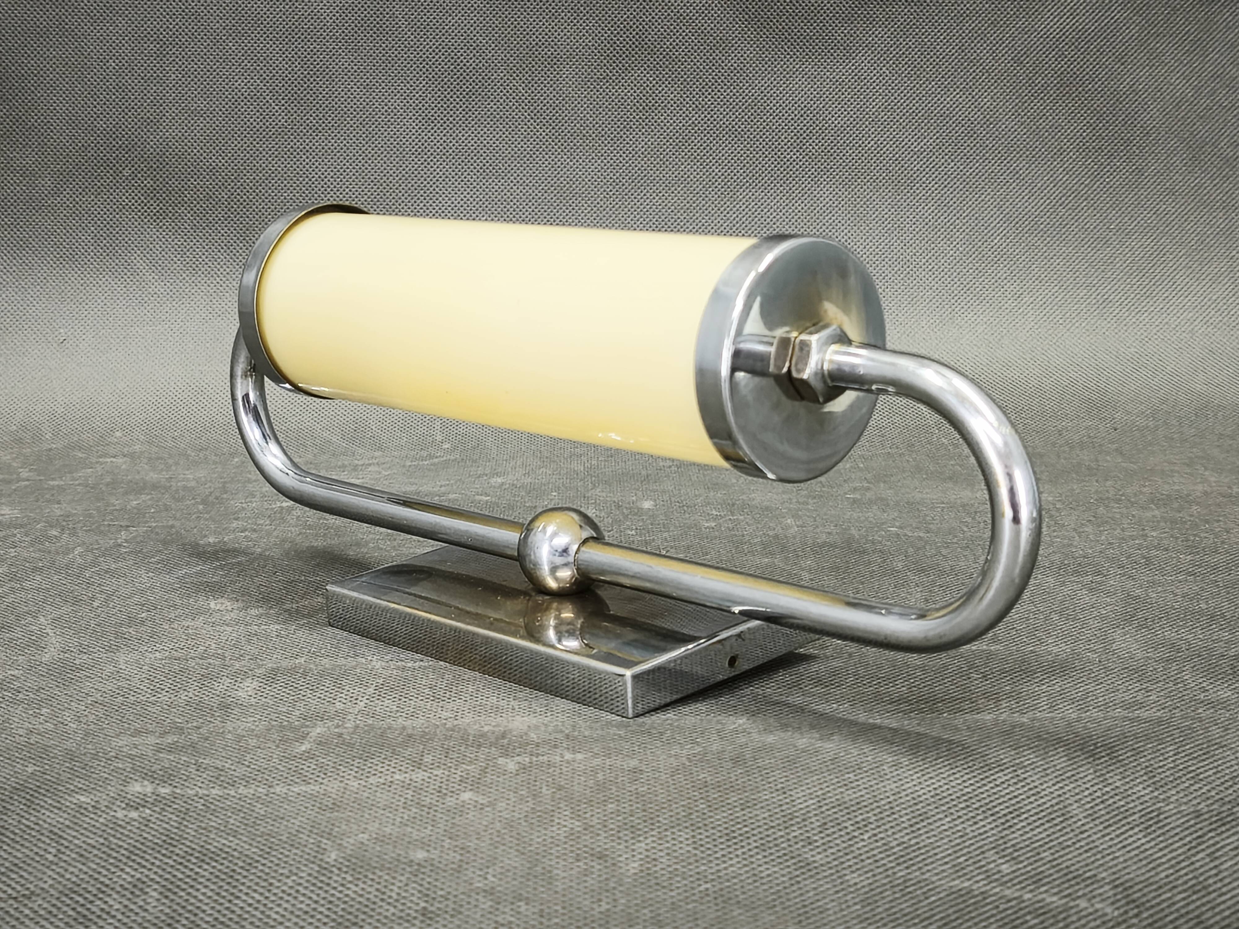 Czech Art Deco Chrome and Champagne Glass Wall Light, 1930s