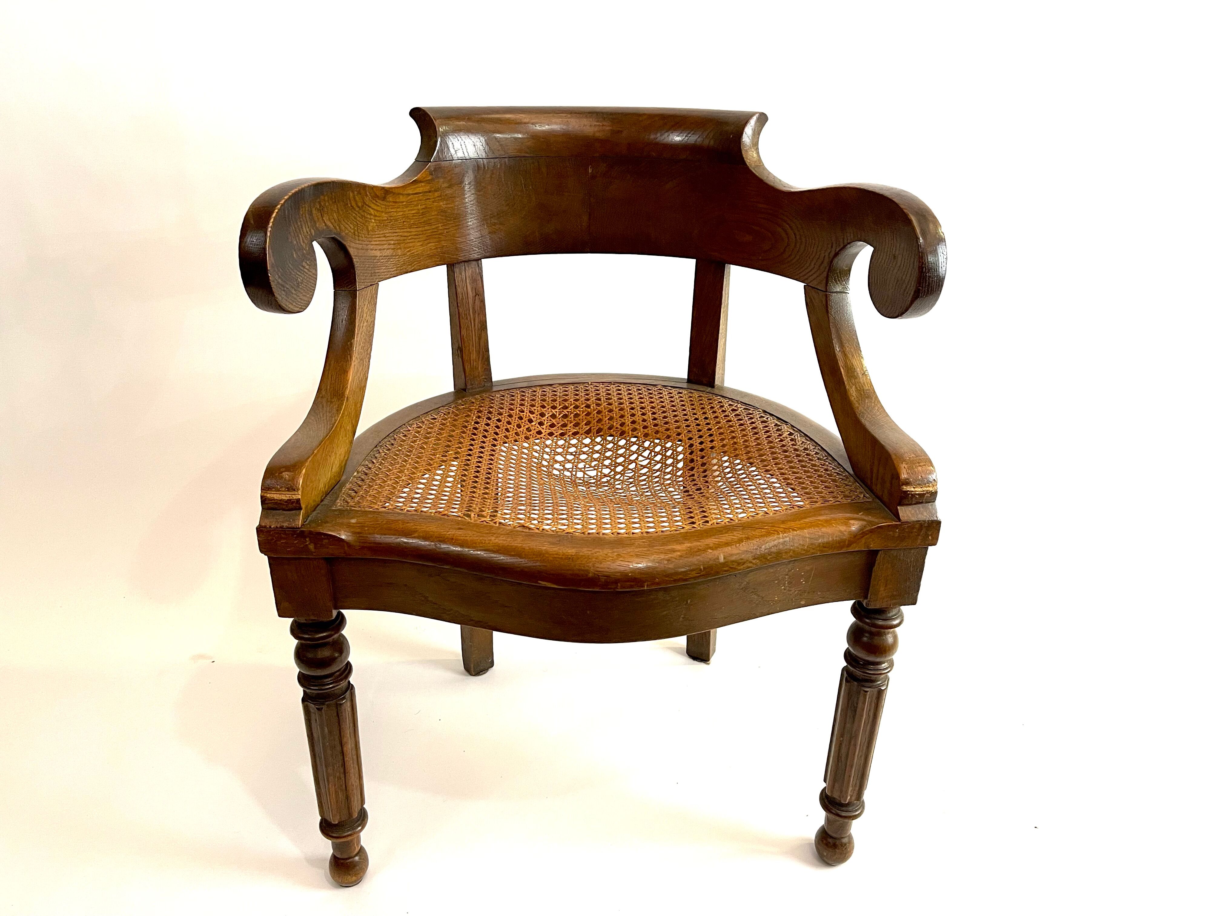 Antique office chair Louis Philippe sitting cannée