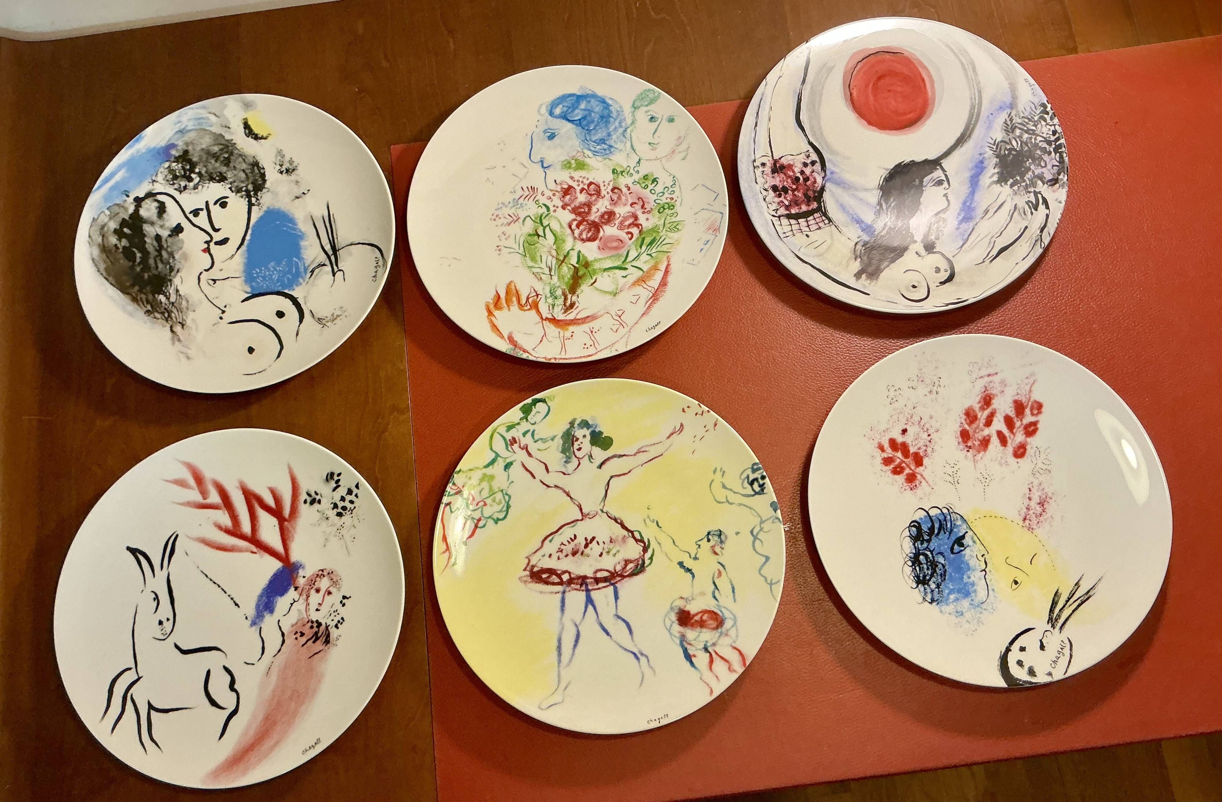 Bernardaud box of 6 Limoges porcelain plates Marc Chagall