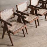 Set of 8 Pierre Jeanneret Office Cane Chairs, India 1950s