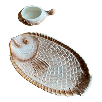 Lot flat and saucière vintage fish Sarreguemines