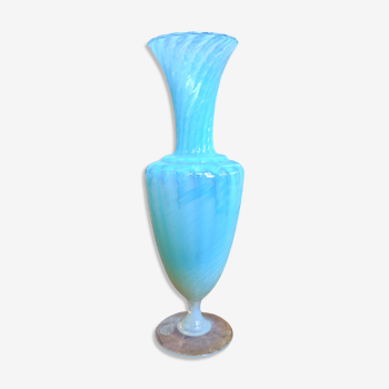 Iridescent blue opaline vase