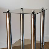 Sellette en chrome et verre fumé, double étages, Design, 1970