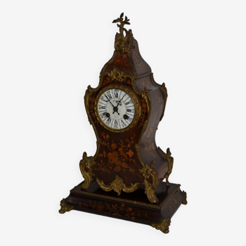 Charles dubret rocaille clock in flower marquetry with base, late 19th century