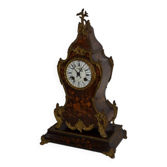 Charles dubret rocaille clock in flower marquetry with base, late 19th century