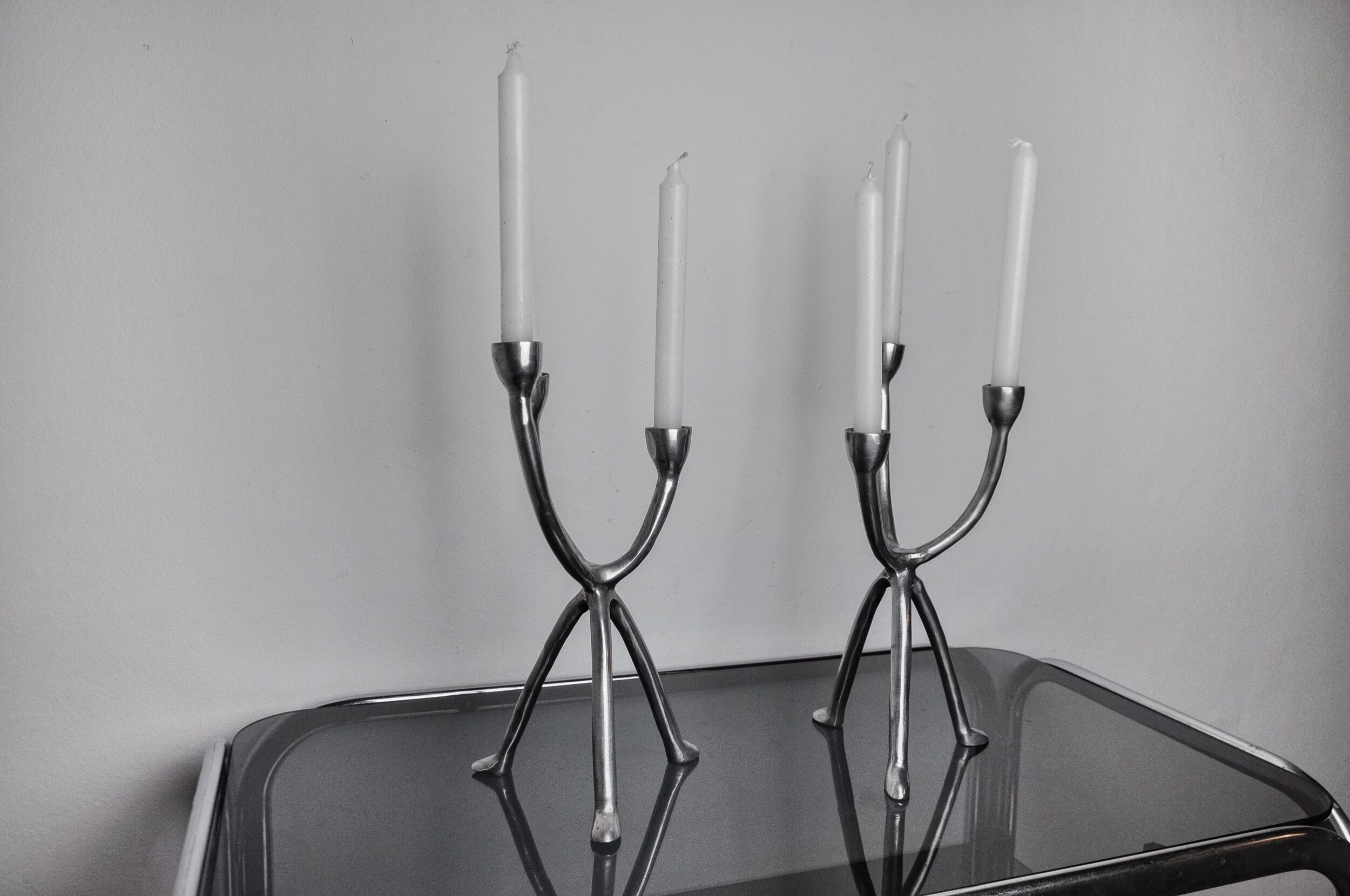 Pair of brutalist candlesticks 3 arms, Denmark, 1970