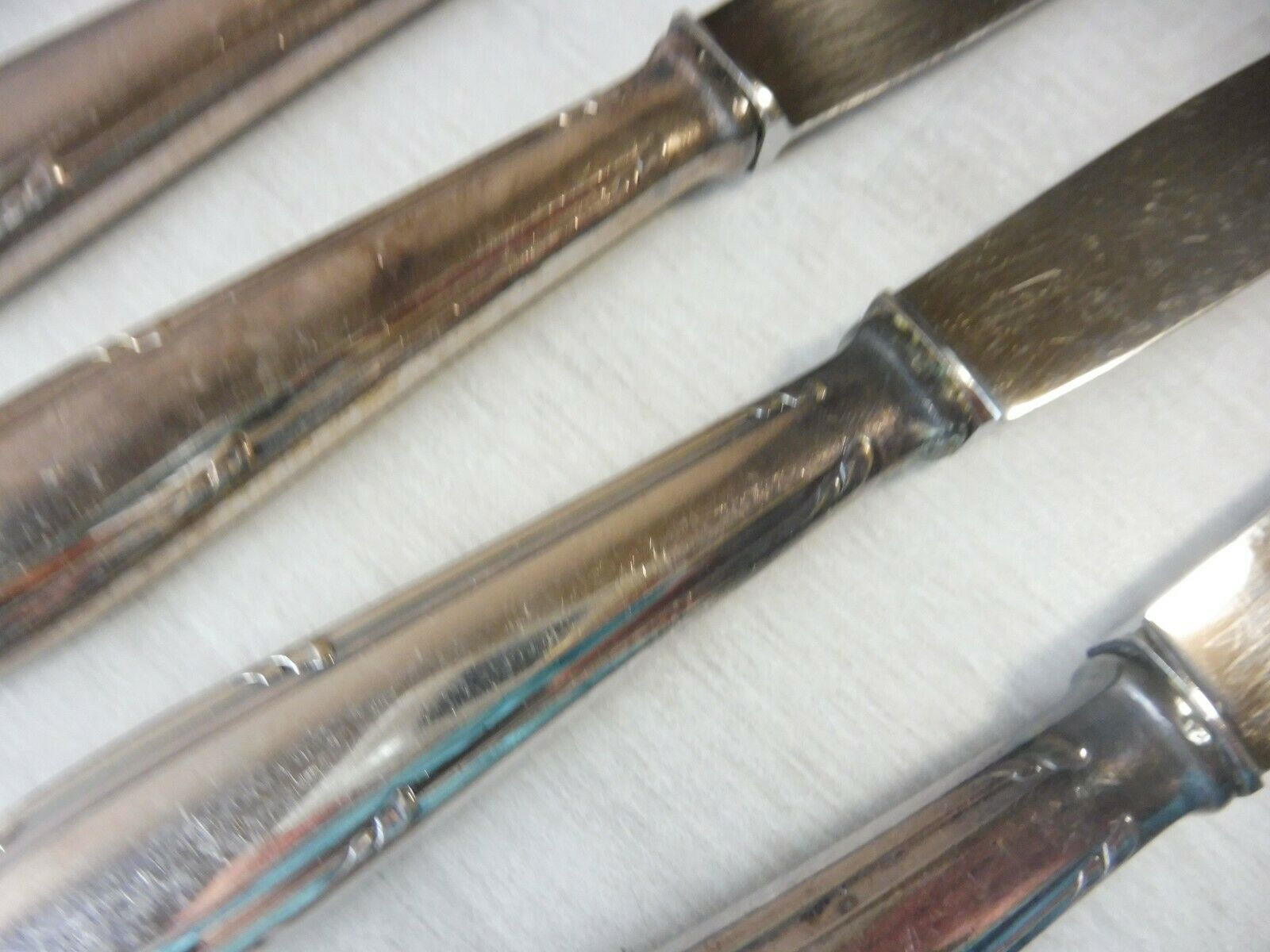 Set of 12 old silver metal knives, art deco décor, Manulor