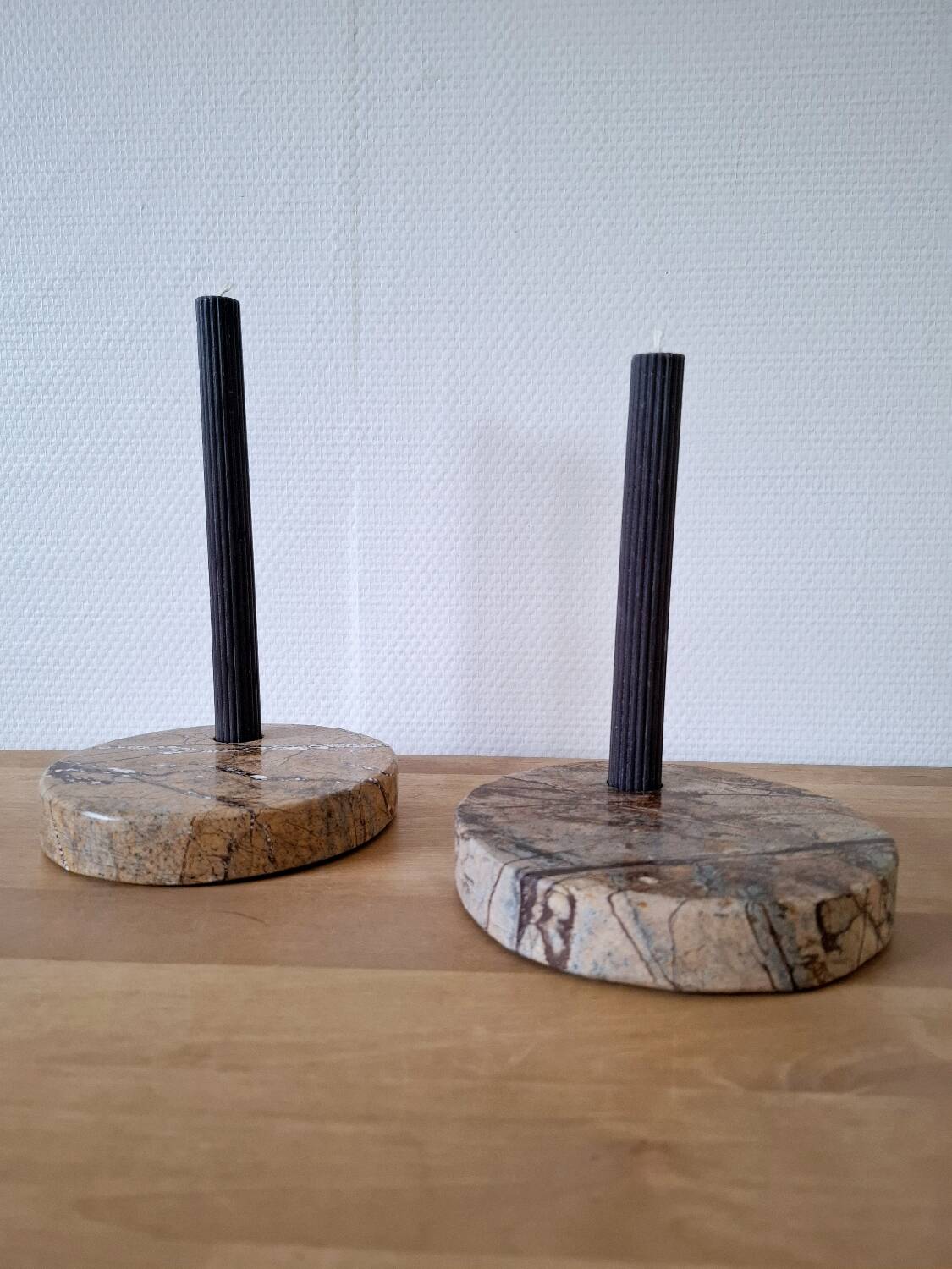 Pair of circular marble candlesticks from the 80s