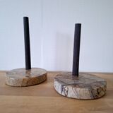 Duo of circular marble candlesticks from the 80s