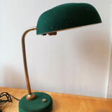 Bottle green velvet lay lamp, brass foot, 1960