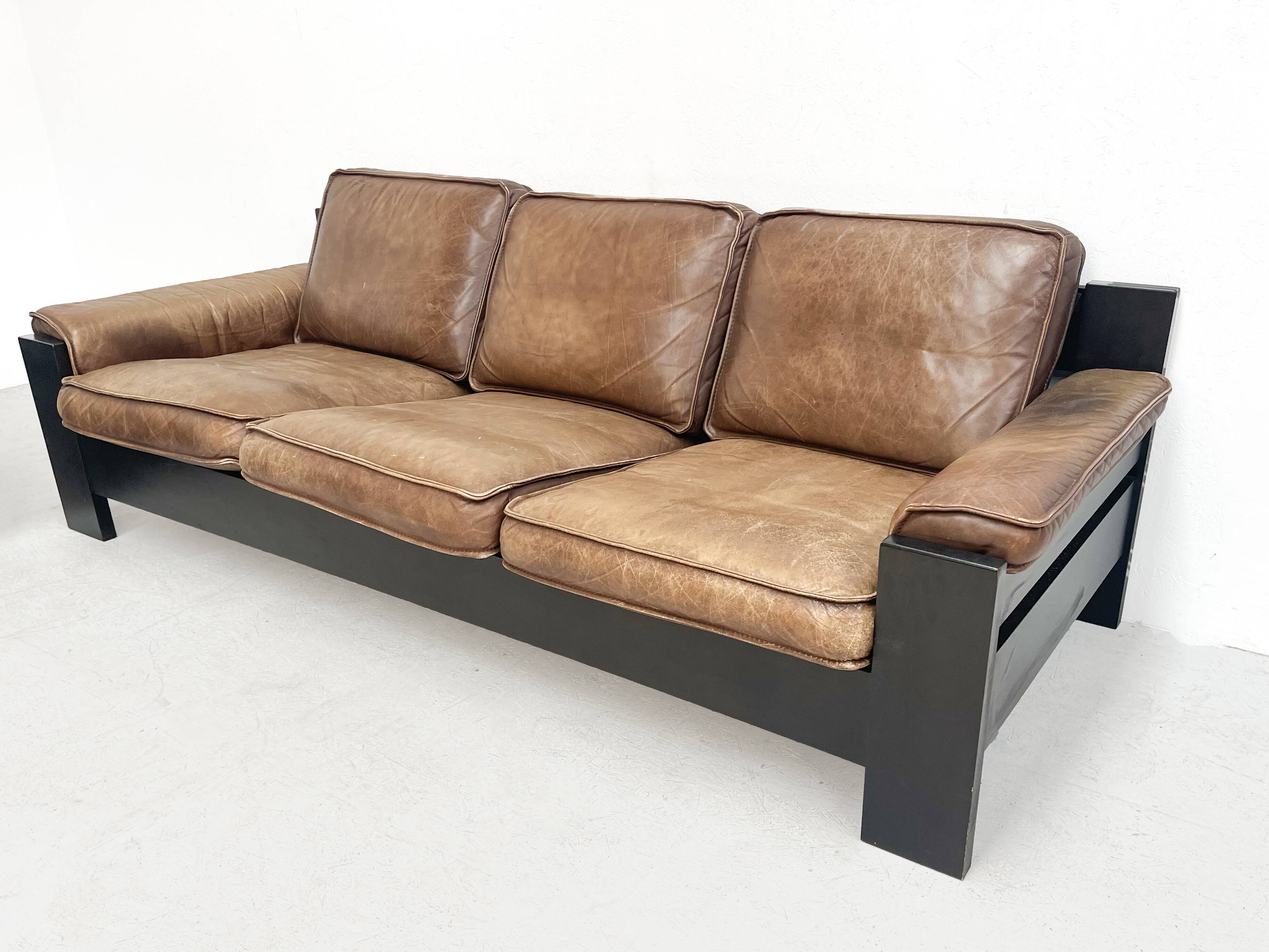 Brown leather sofa set Leolux