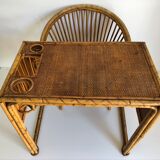 Bureau enfant en rotin avec son fauteuil