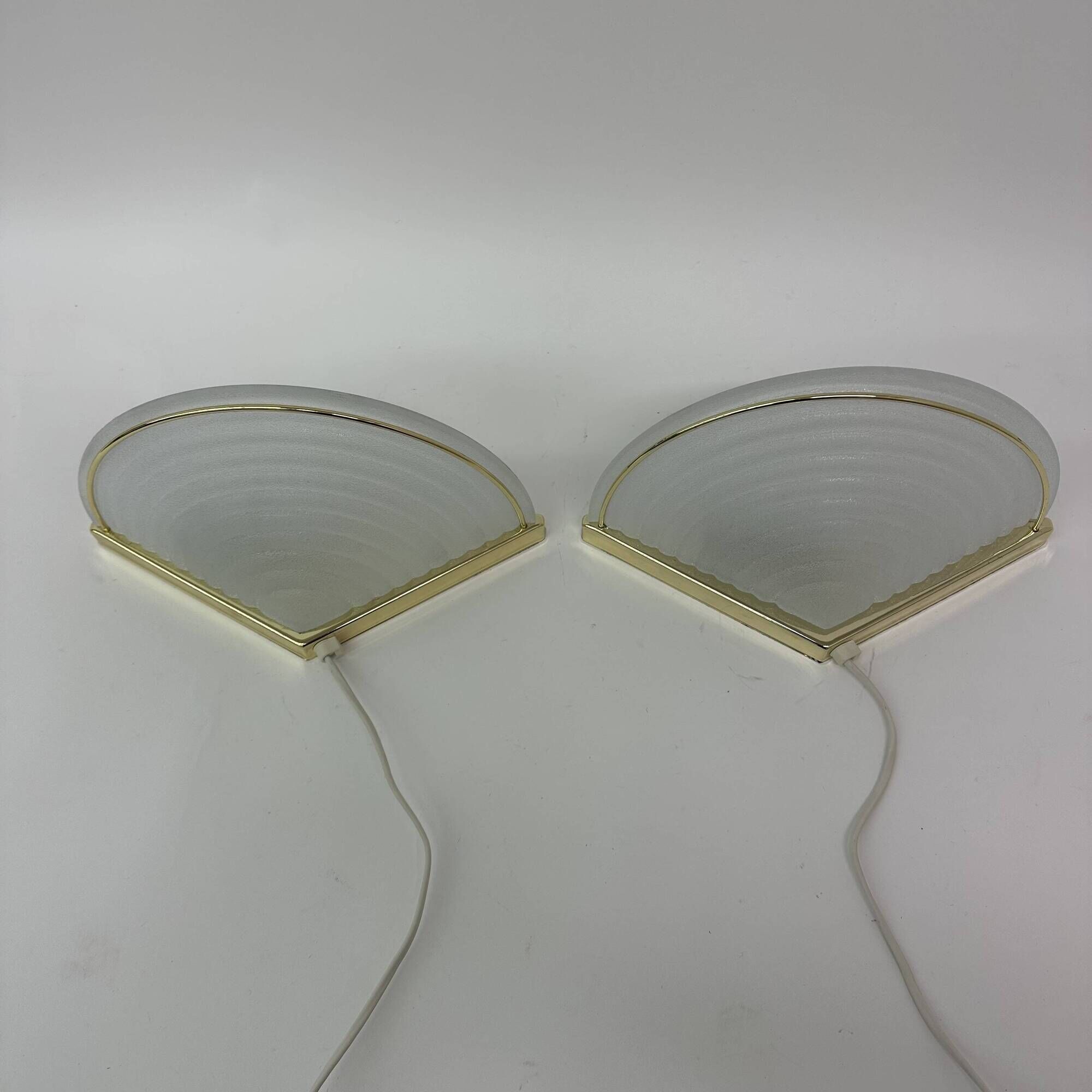 Set of 2 vintage glass wall lamps with golden holder , 1970’s