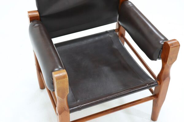 Fauteuil Safari scandinave En Cuir Du milieu Du Siècle 1960