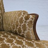 1950s, Danish 3-seater sofa, furniture velour, carved ash wood.