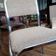 Table and 4 70s chairs chrome base and smoked glass tray chairs green water fabric