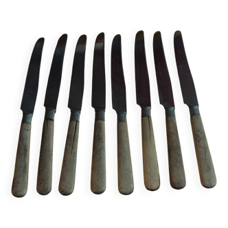 Set of 8 small old knives with wooden handles