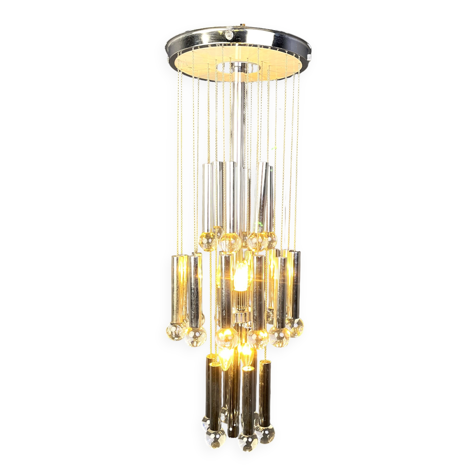 Vintage chromed cascading chandelier, 1970s