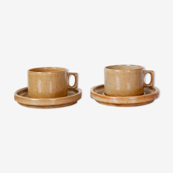 2 coffee cups and 2 brenne France sandstone saucers