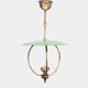 1950s pendant light in green lacquered metal and brass