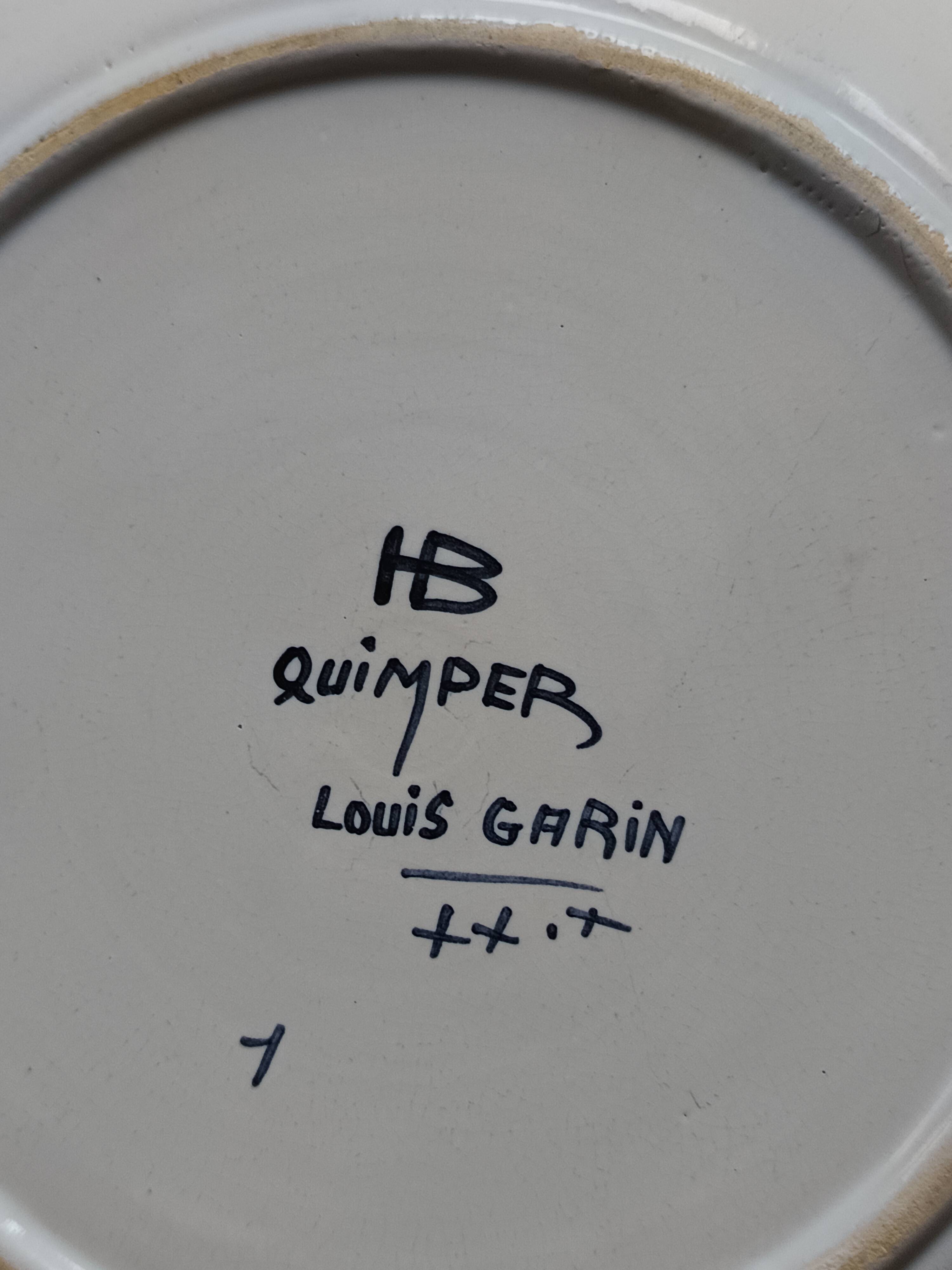 set of 4 Art Deco plates signed Louis Garin HB Quimper