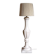 Lampe de table en albâtre, pied balustre, abat-jour en laine vierge