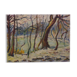 Oil on canvas - wooded landscape