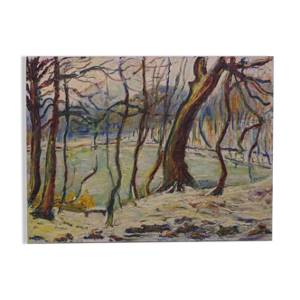 Oil on canvas - wooded landscape