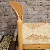 4 chaises en paille dans le style Charlotte Perriand 1970 vintage