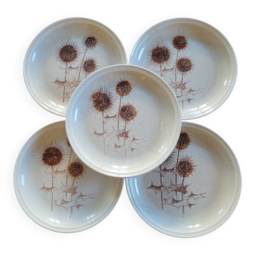 Assiettes Plates– Décor Botanique Chardons –70's