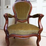 Mahogany Napoleon III Armchair with Carved Grapes  Decoration on Top, 1870s