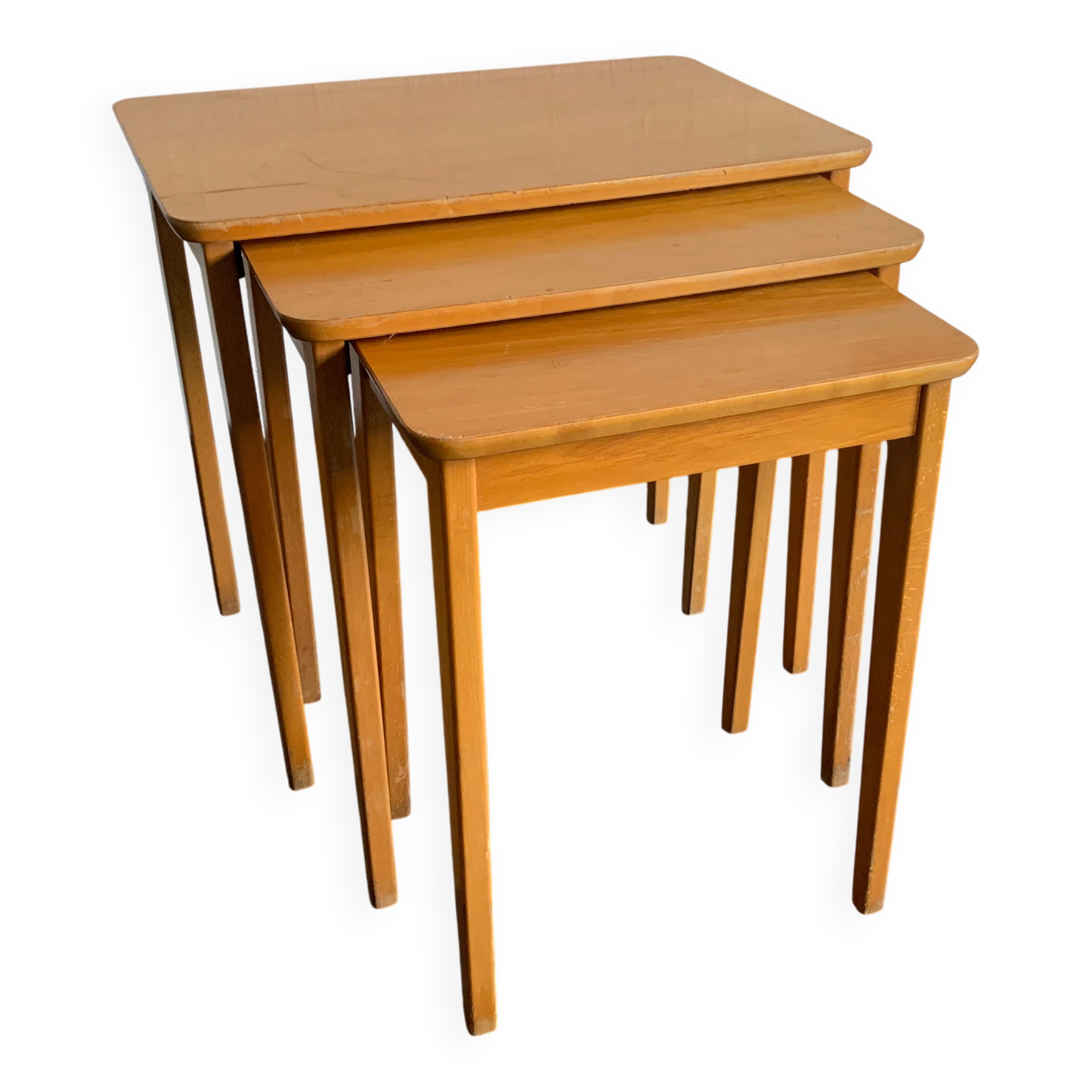 Tables gigognes vintage 1960 table basse d'appoint bois clair - 52 x 55 x 3