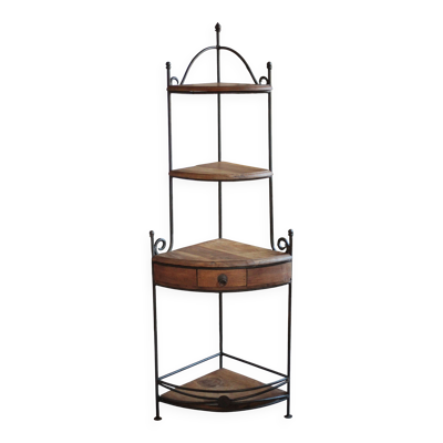 Meuble encoignure fer forgé et bois, meuble d'angle vintage,étagère d'angle