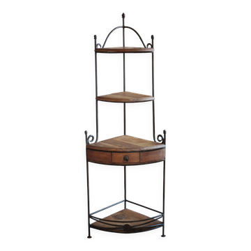 Meuble encoignure fer forgé et bois, meuble d'angle vintage,étagère d'angle