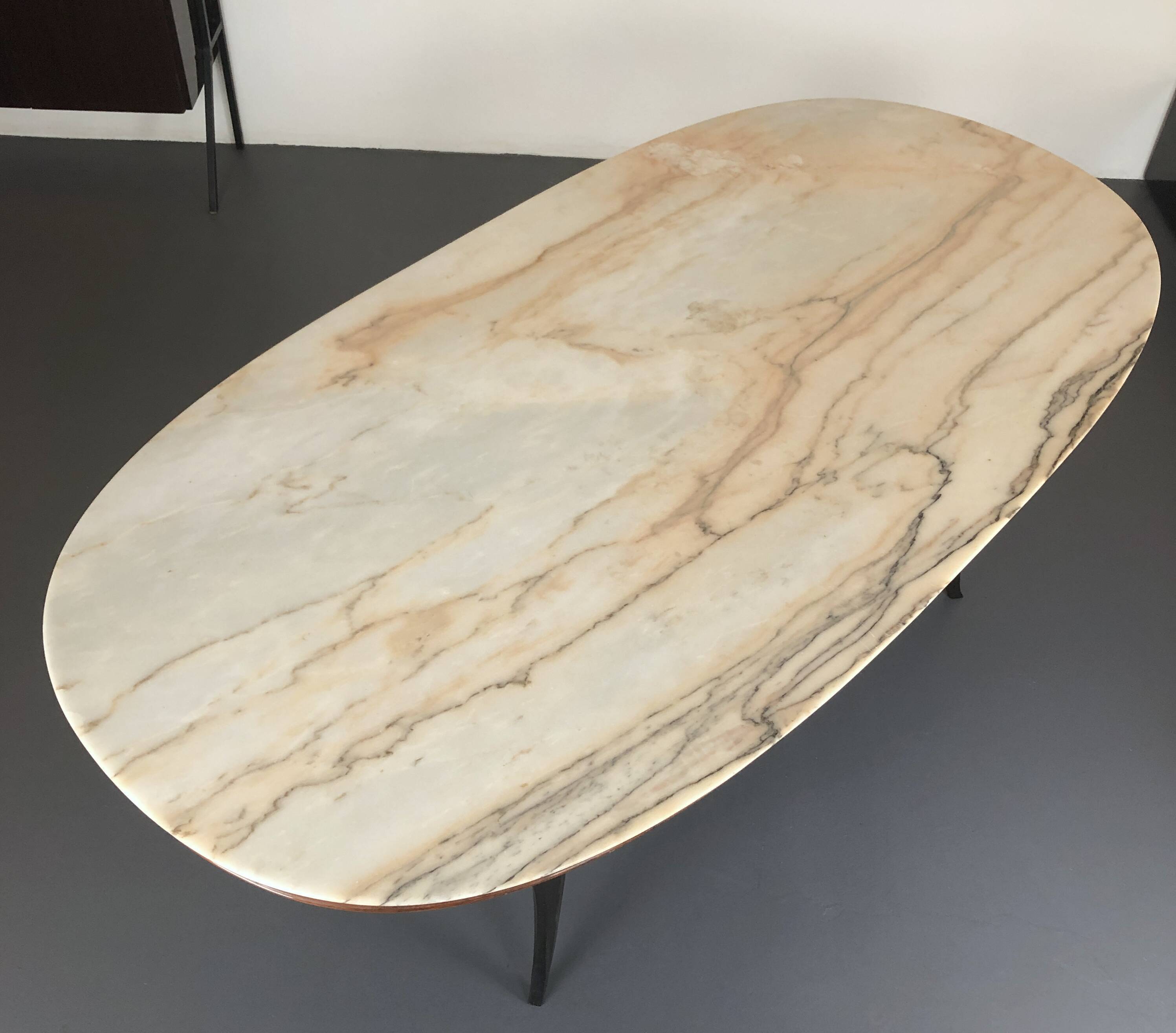 Vintage Italian wood and white marble dining table from 1950s