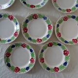 8 old flat plates faience Niderviller decoration flowers blue, red