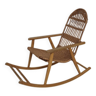 Rocking chair made of wood and wicker by ULUV from Czechoslovakia 1970