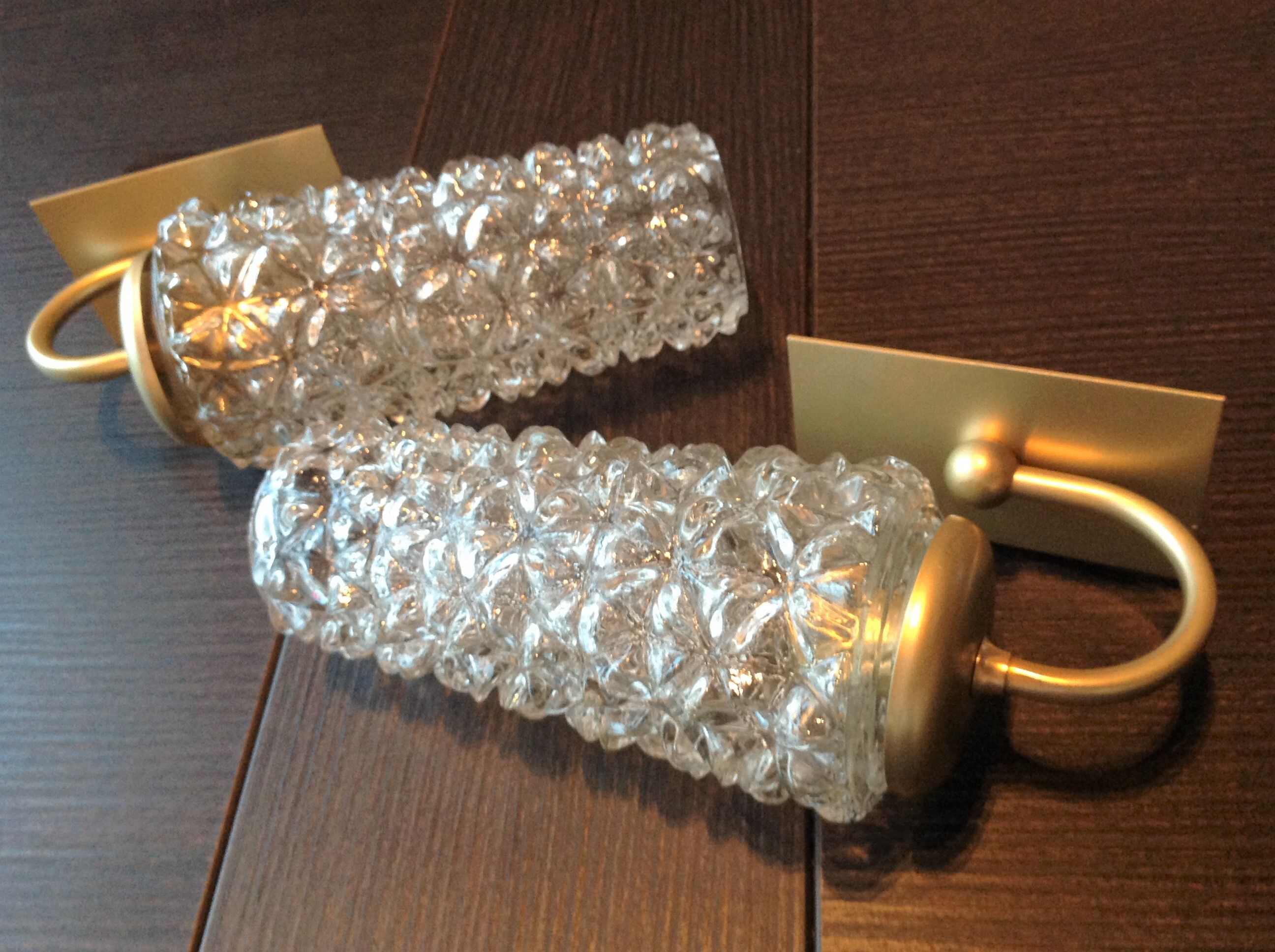 Pair of tulip glass and gold/vintage metal wall lamps 60/70