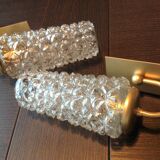 Pair of tulip glass and gold/vintage metal wall lamps 60/70