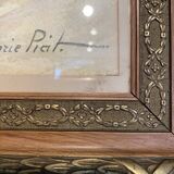 Old painting "Marine with boats" signed Marie Piat, 1930s-40s