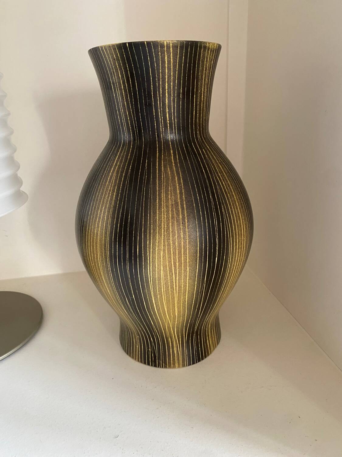Saint Clément ceramic vase from the 50s, black and yellow