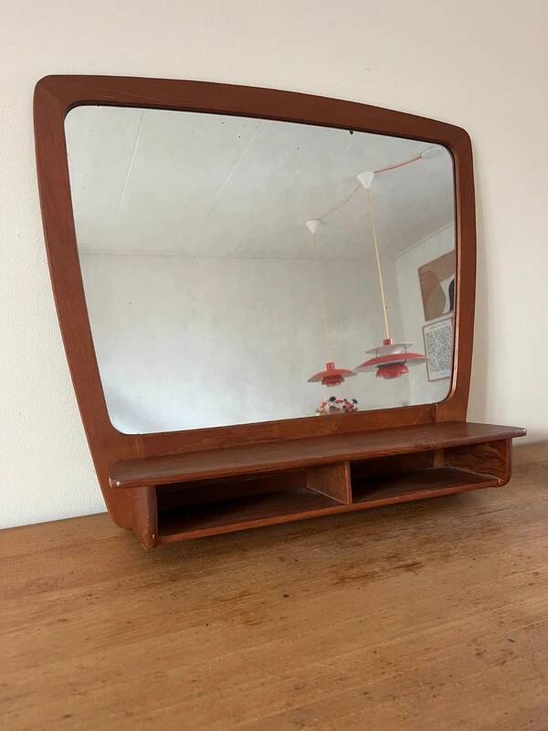Rare vintage Danish teak mirror with 2 compartments - mid-century mirror