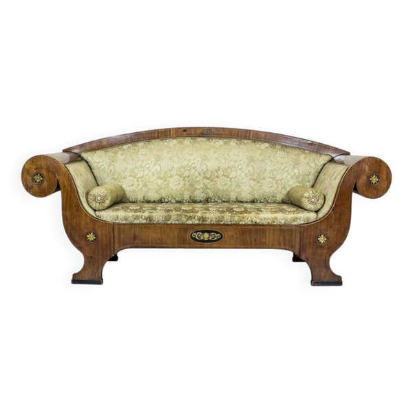 Canapé Biedermeier antique en vert avec des détails en laiton, 1860 — Beyit